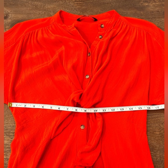 Zara Premium Orange Coral  Buttoned Midi Tie Front  Dress Size Medium - Picture 7 of 10